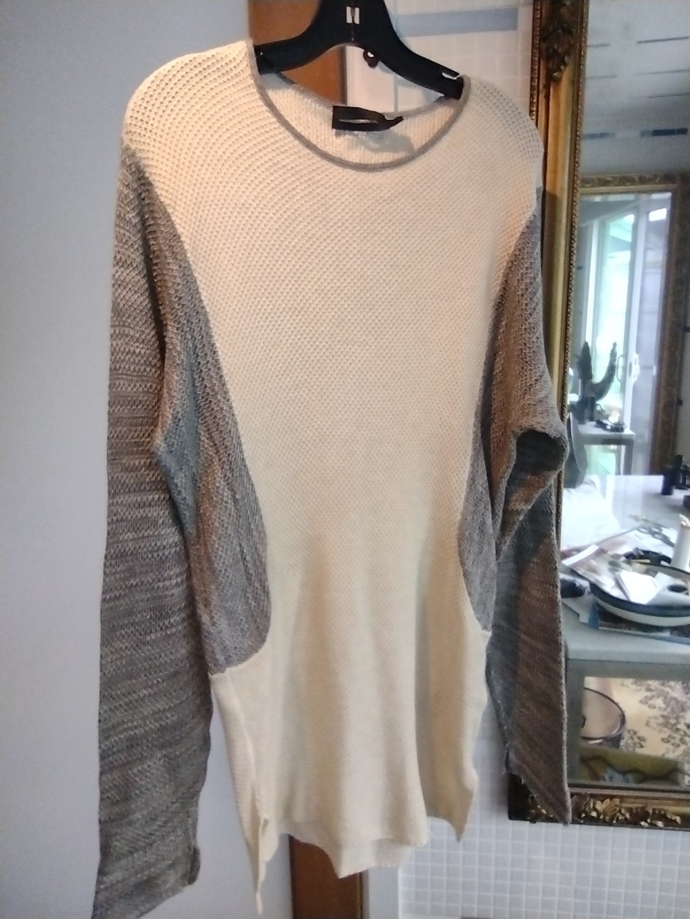 Diesel Black Gold Cream and Gray Knit Crewneck Sweater